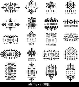 Tribal logotypes. Aztec native decoration identity traditional ornamental symbols vector design Stock Vector