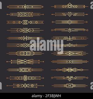 Art deco dividers. Lines shapes decorative borders minimal swirl decor 1920s vector template dividers collection Stock Vector