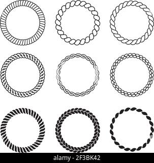Round rope frames. Cable circle shapes strength decorative vintage ropes vector collection Stock Vector