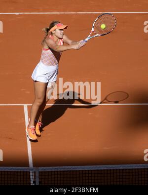 American tennis player Sofia Kenin playing a backhand volley during French Open 2020, Paris, France, Europe. Stock Photo