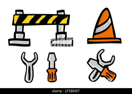 Vector Doodle Hand Draw Sketch Under Construction Sign, Isolated on White Stock Vector