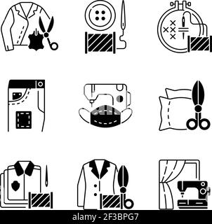 Sewing services black linear icons set Stock Vector