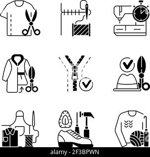 Sewing black linear icons set Stock Vector