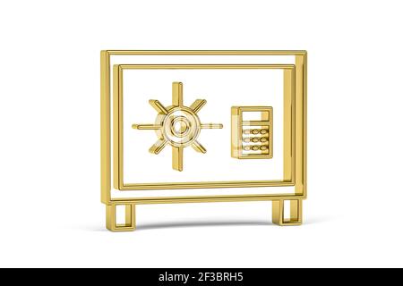 Golden 3d bank safe icon isolated on white background - 3d render Stock ...
