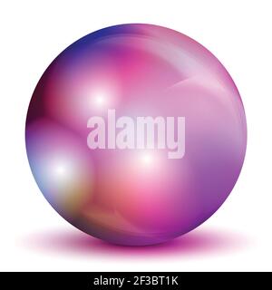 Glass colorful ball or precious pearl. Glossy realistic ball, 3D abstract vector illustration highlighted on a white background. Big metal bubble with Stock Vector