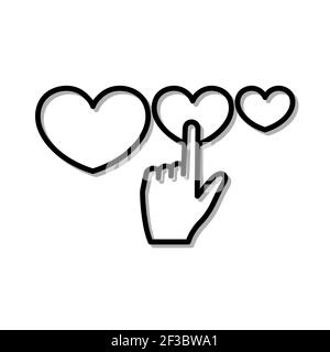 Hand vote by hearts. silhouette icon. Blak stroke isolated on white Stock Photo