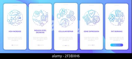 Intermittent fasting health effects blue onboarding mobile app page screen with concepts Stock Vector