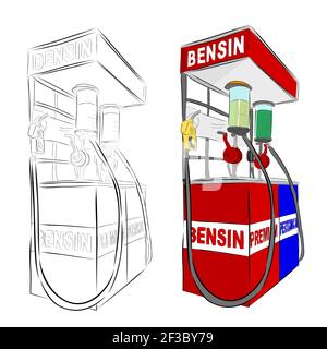 Hand Draw Sketch, Indonesia Mini Gas Station or usually Called Pertamini, Isolated on White Stock Vector