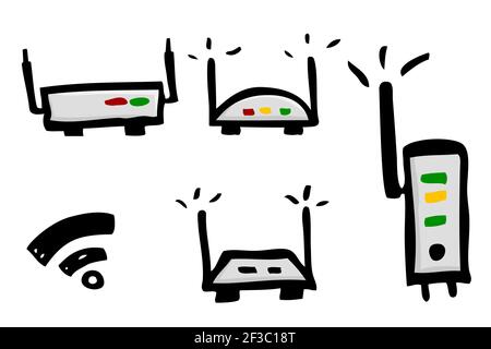 Hand Draw Skecth Vector Modem and Router Stock Vector