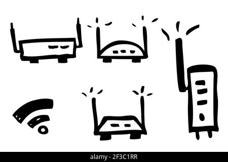 Simple Hand Draw Skecth Vector Modem and Router Stock Vector