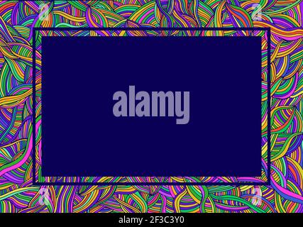 Motley bright summer frame with amazing colorful waves and place for text. Stylish decorative striped texture. Vector hand drawn background. Stock Vector