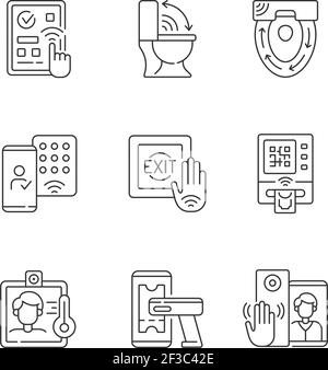 Contactless technology linear icons set Stock Vector