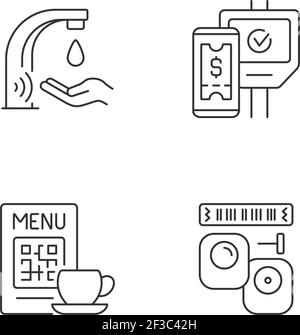 Contactless technology linear icons set Stock Vector