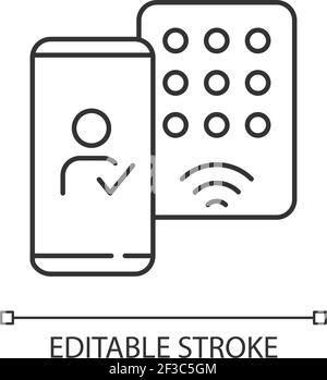 Detecting mobile credentials linear icon Stock Vector