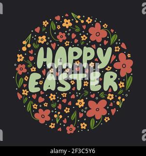 Happy easter - hand drawn lettering quote. Vector design. Stock Vector