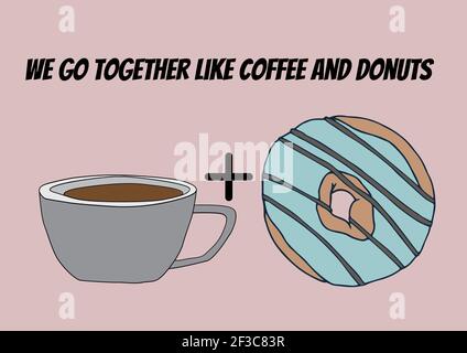 Digitally generated image of coffee and donut icons against pink background Stock Photo