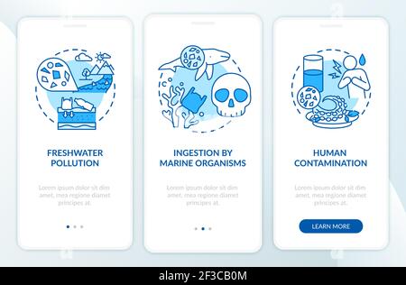 Microplastics effects onboarding mobile app page screen with concepts Stock Vector