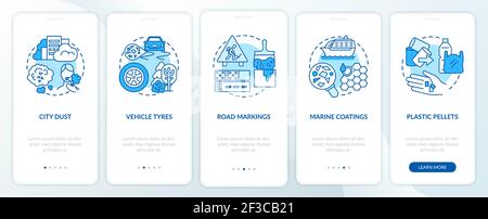 Microplastics sources onboarding mobile app page screen with concepts Stock Vector