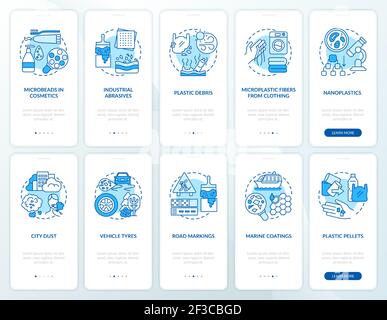 Microplastics sources onboarding mobile app page screen with concepts Stock Vector