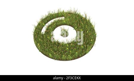 3d rendered grass field with colorful flowers in shape of symbol of circle CD disc with ground isolated on white background Stock Photo