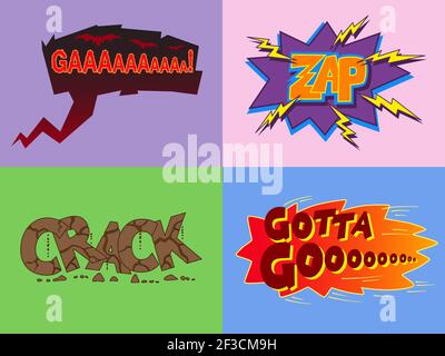 set of сomic Cartoon Sound Effects. Ga,Zap,Crack,Gotta,Goo Stock Vector