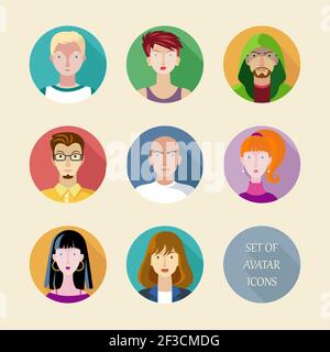 Set of vector avatar in flat design style. Stock Vector