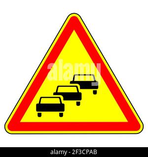 Traffic congestion. Temporary warning sign. Traffic regulations and road safety. Object on a white background. Vector illustration. Stock Vector