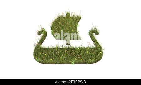 3d rendered grass field with colorful flowers in shape of symbol of old Viking boat from profile with ground isolated on white background Stock Photo