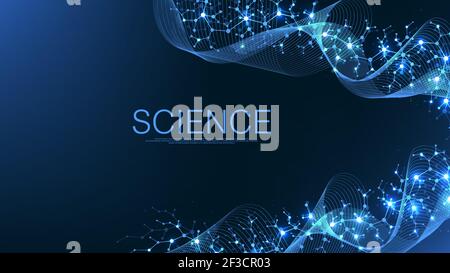 Molecular abstract structure and genetic engineering, healthcare and medicine background. Scientific research background. Wave flow, innovation Stock Vector