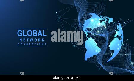 Global network connection concept. Big data visualization. Social network communication in the global computer networks. Internet technology. Business Stock Vector