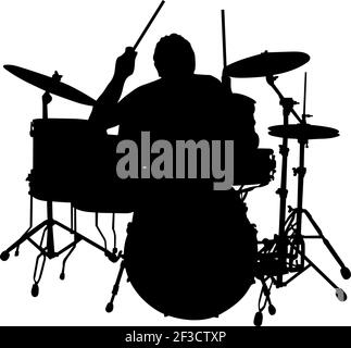 Rock Drummer Silhouette. Black Color Design Fine And Clean Path. Very Smooth And High Detailed Rock Drummer Silhouette. Vector Illustration. Stock Vector