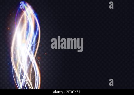 Luminous energy wavy lines, abstract light effect, glowing neon vertical stream waves Stock Vector