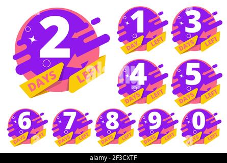 Days left. Countdown hours clock time business badges vector template colored set Stock Vector