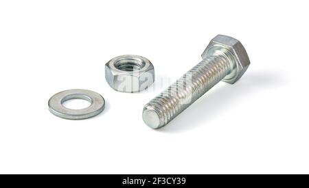 Bolt, nut and washer isolated on a white background, photo stacking Stock Photo