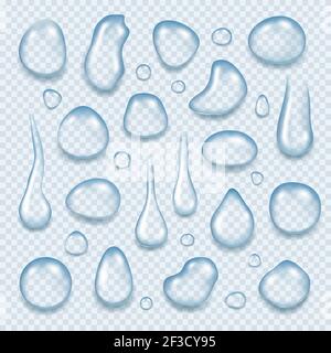 Water drops. Splashes liquid nature raindrops reflections drips realistic vector surface Stock Vector