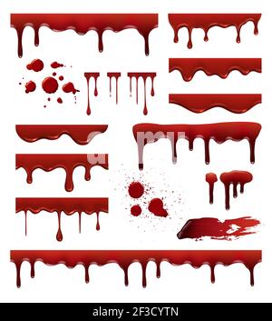 Liquid blood. Red sauces drops splashes blob blood stain vector templates collection Stock Vector