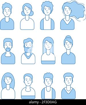 Line avatars collection. Web internet profile characters faces male and female user anonymous vector avatars Stock Vector