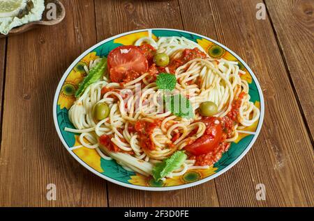 Pasta saltata - traditional Ethiopian dish that originated Stock Photo