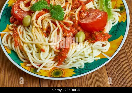 Pasta saltata - traditional Ethiopian dish that originated Stock Photo