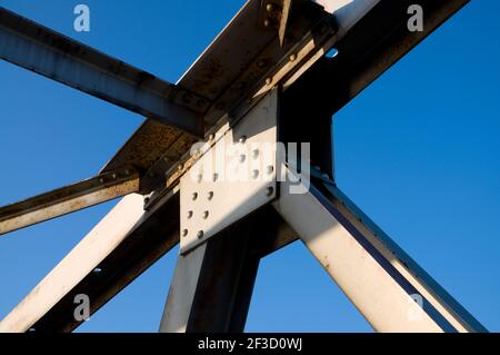 Bridge Metal Structure Details with Blue Sky Horizontal Stock Photo