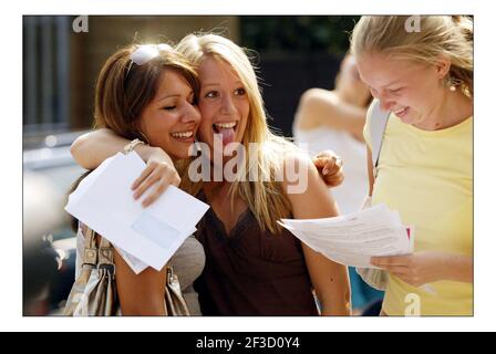Excitement and tears at Richmond upon Thames College in Twickenham as students recieve there A level results. This year , 930 students sat 2243 exams and achieved an overall pass rate of 98.1%.pic David Sandison 18/8/2005 Stock Photo