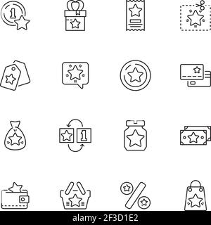 Bonus icon. Discounts tickets benefits exchanges loyalty programs prize packages vector thin line symbols Stock Vector