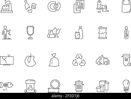 Garbage icon. Rubbish plastic and paper garbage recycle bins vector symbols Stock Vector