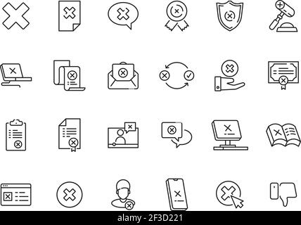 Rejected symbols. Guarantee or contract refuses judge canceled stamp vector rejected icons collection Stock Vector