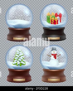 Glass snow ball. Crystallizing magical christmas toy snowglobe vector realistic template Stock Vector