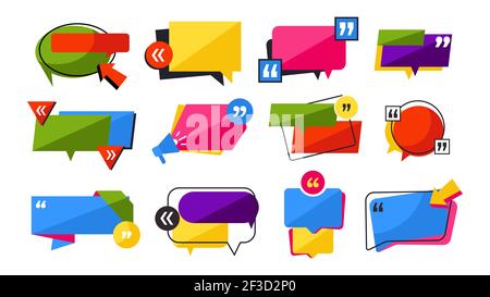 Quotes frames set. Quote shapes. Colorful graphic forms for text notes, remarks, news vector difference designs Stock Vector