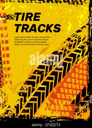 Tire protector background. Car motorcycle truck wheels traces vehicle abstract background with grunge protector vector graphics Stock Vector