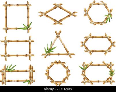 Bamboo frames. Geometric forms of nature bamboo rustic plants tropical objects japanese authentic vector frames Stock Vector