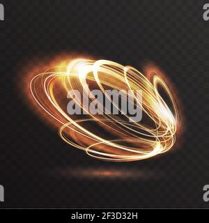 Luminous gold glow of neon rings, abstract 3d light effect, magic glowing speed motion Stock Vector