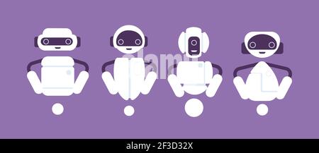Robot cartoon. Home electronic assistant front view, chatbot characters for people helper vector mascot design Stock Vector